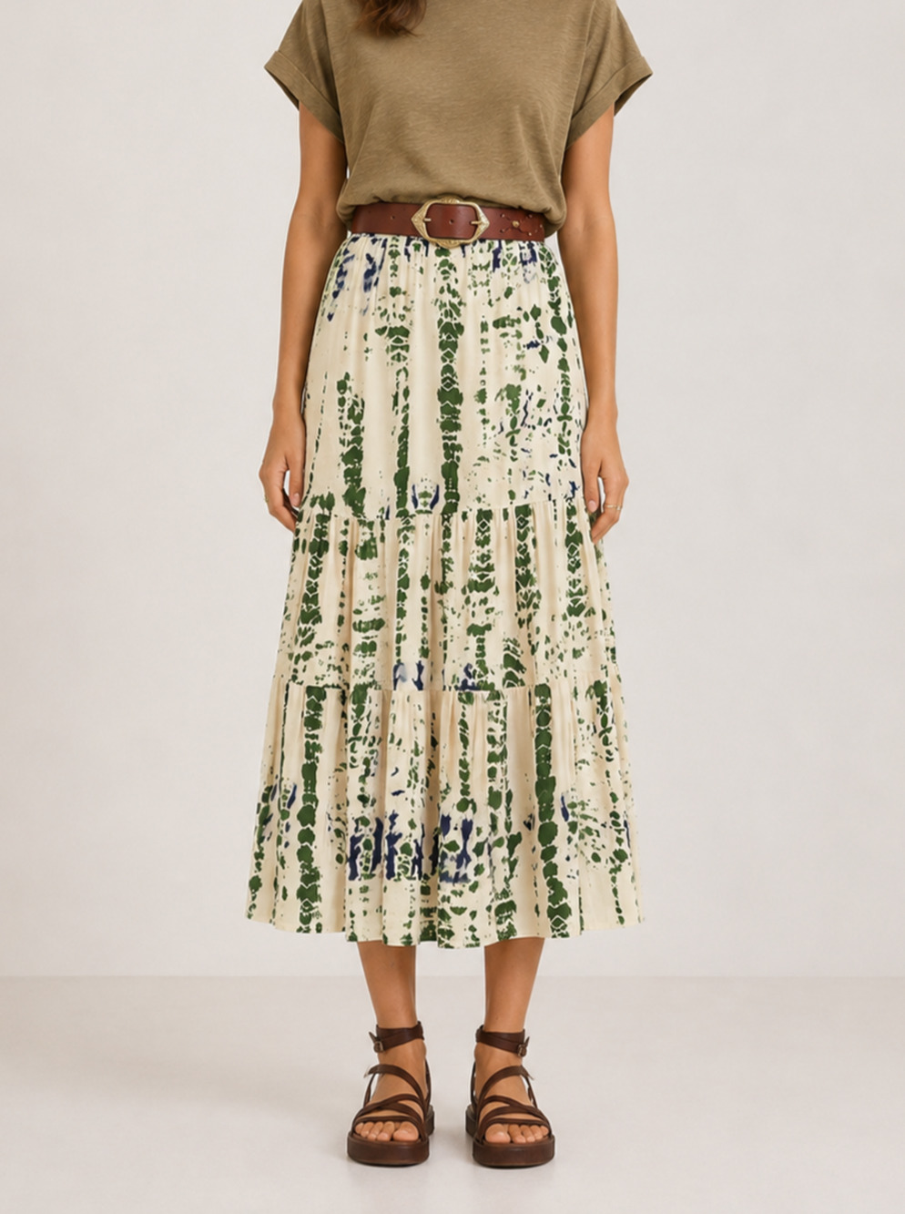 BA&SH NWT Ilhia Batik Tie Dye Tiered Boho Midi Skirt Size XS $245
